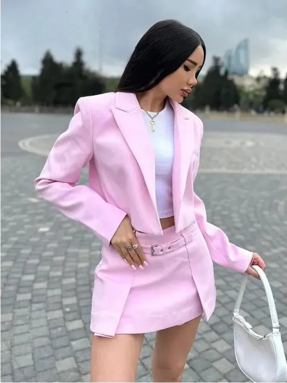 Women's Pastel Pink Tailored Blazer & Mini Skort Set